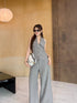 Two Piece Turn Down Collar Single Breasted Button Top with Trouser